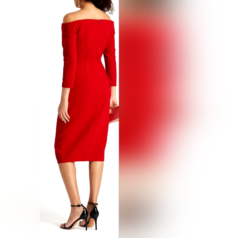 ^$3,490 OSCAR DE LA RENTA RED WOOL ROSETTE ELEGANT DRESS US 0 - Picture 8 of 10